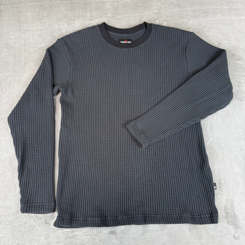 American Giant Waffle Crew Shirt Mens Medium Black Long Sleeve $98 USA New NWOT